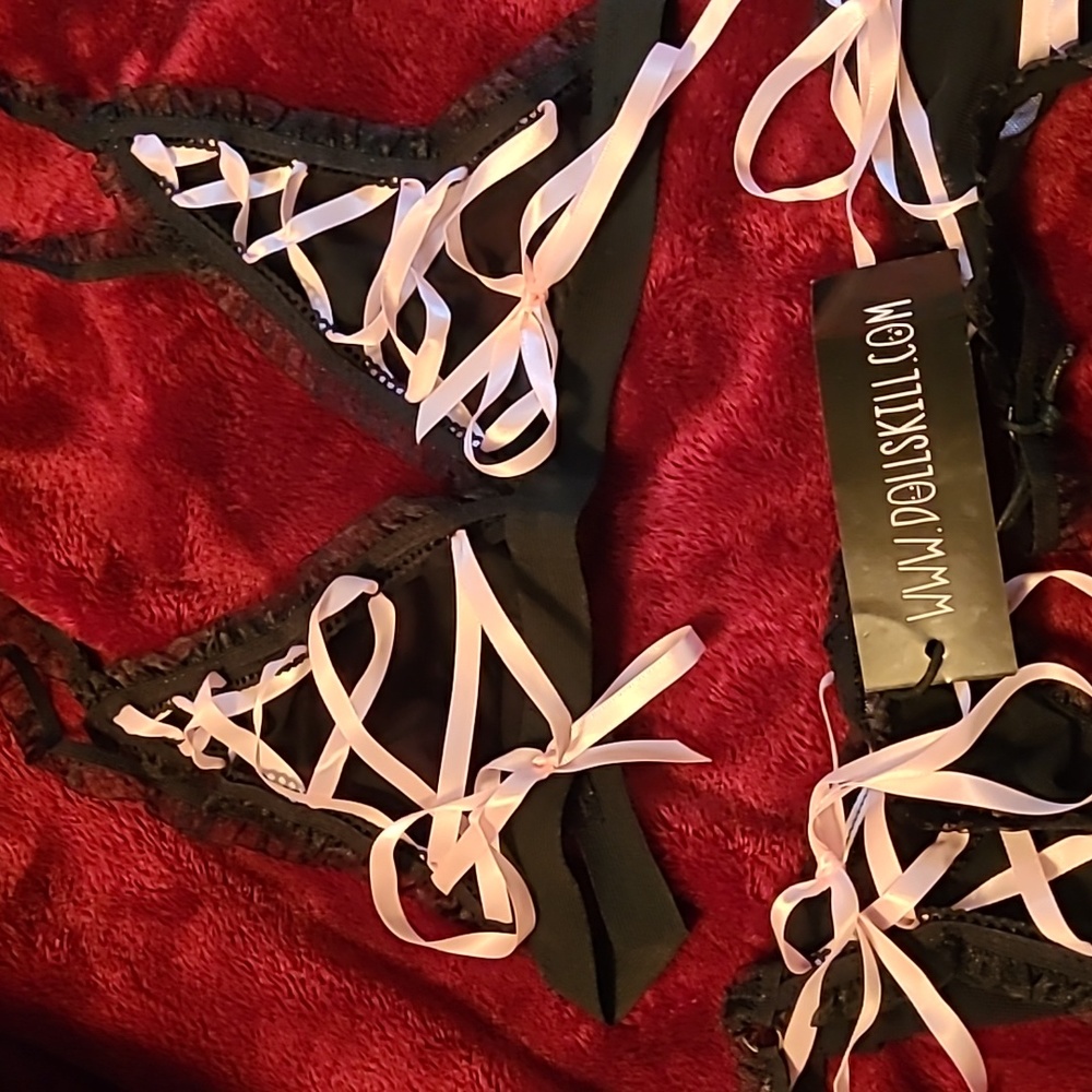 Dolls Kill Current Mood Pink Potion Mesh w/ Pink Lace Ribbon Lingerie Set